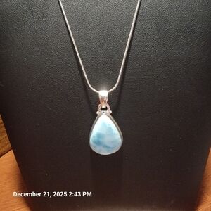 Teardrop 925 Sterling Silver Larimar Pendant Necklace